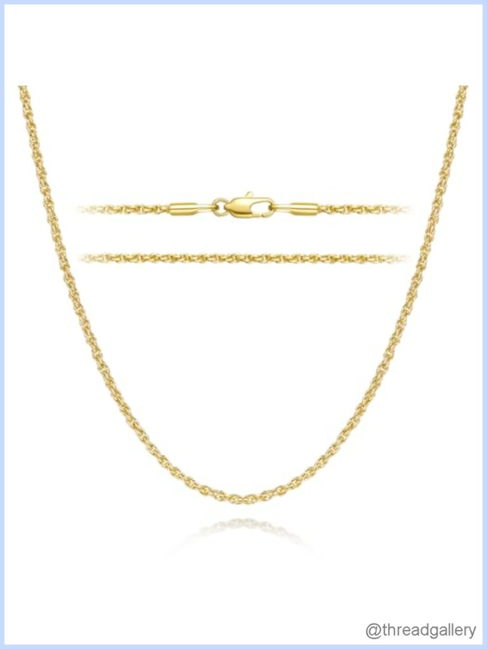 14K Gold Plated Rope Chain Necklace 20 Inch Women's